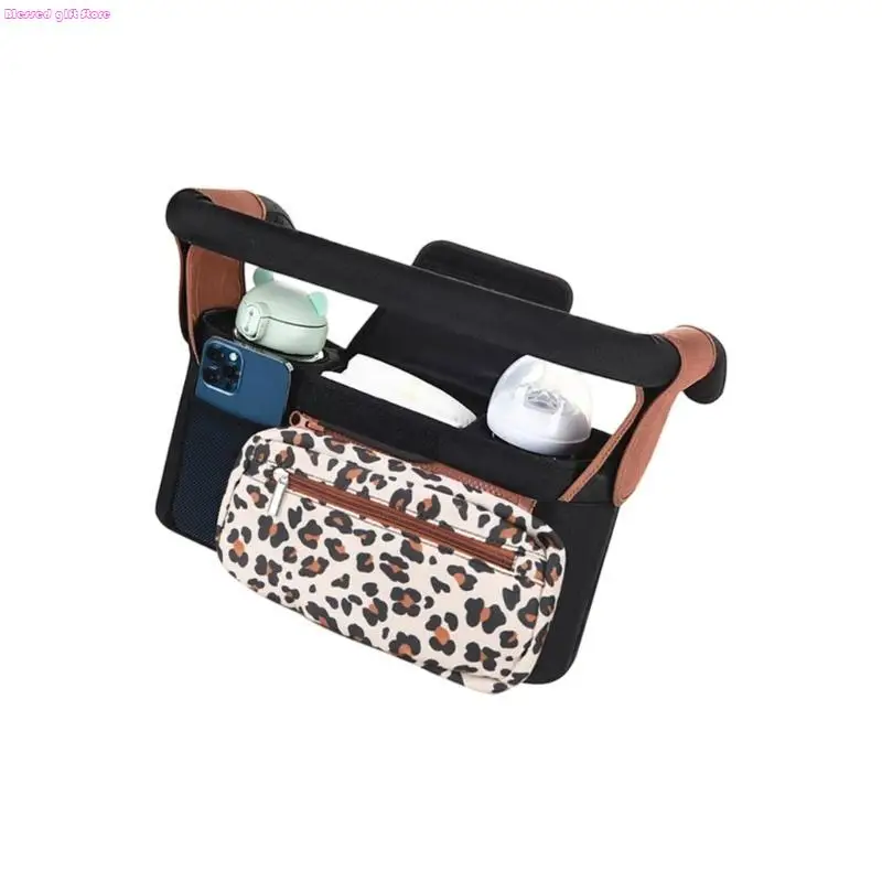 D0JC Global Pushchair Planner Bag Including Modifiable Conjuring Tape Belts Insulated Cup Possessors and Wet Wipe Compartment