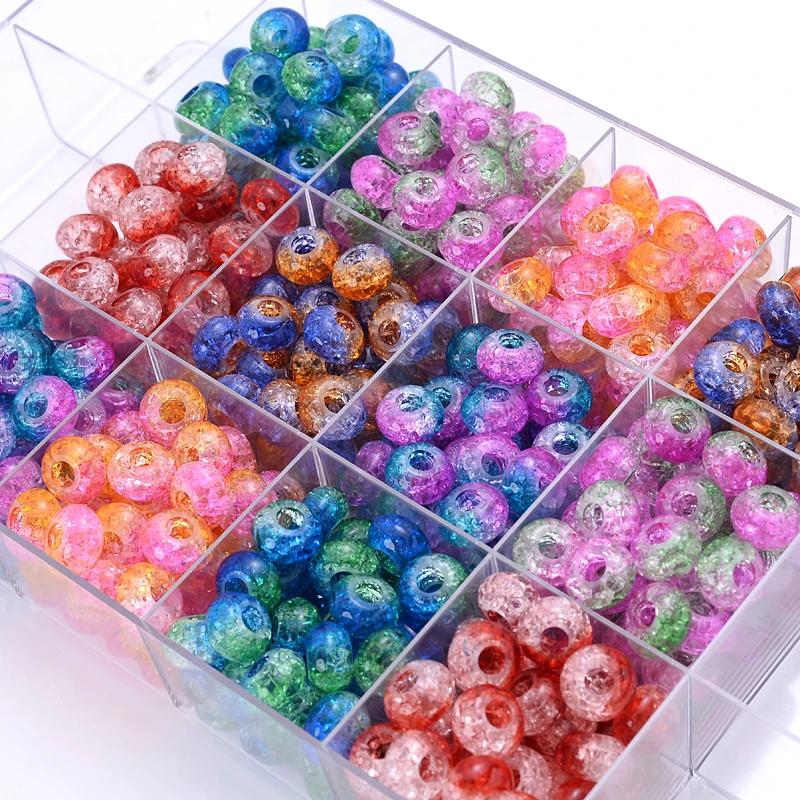 9x15mm Round Cracked Big Hole Acrylic Beads 20Pcs Two Colors Abacus Loose Spacer Beads For Bracelet Jewelry Making DIY Accessory