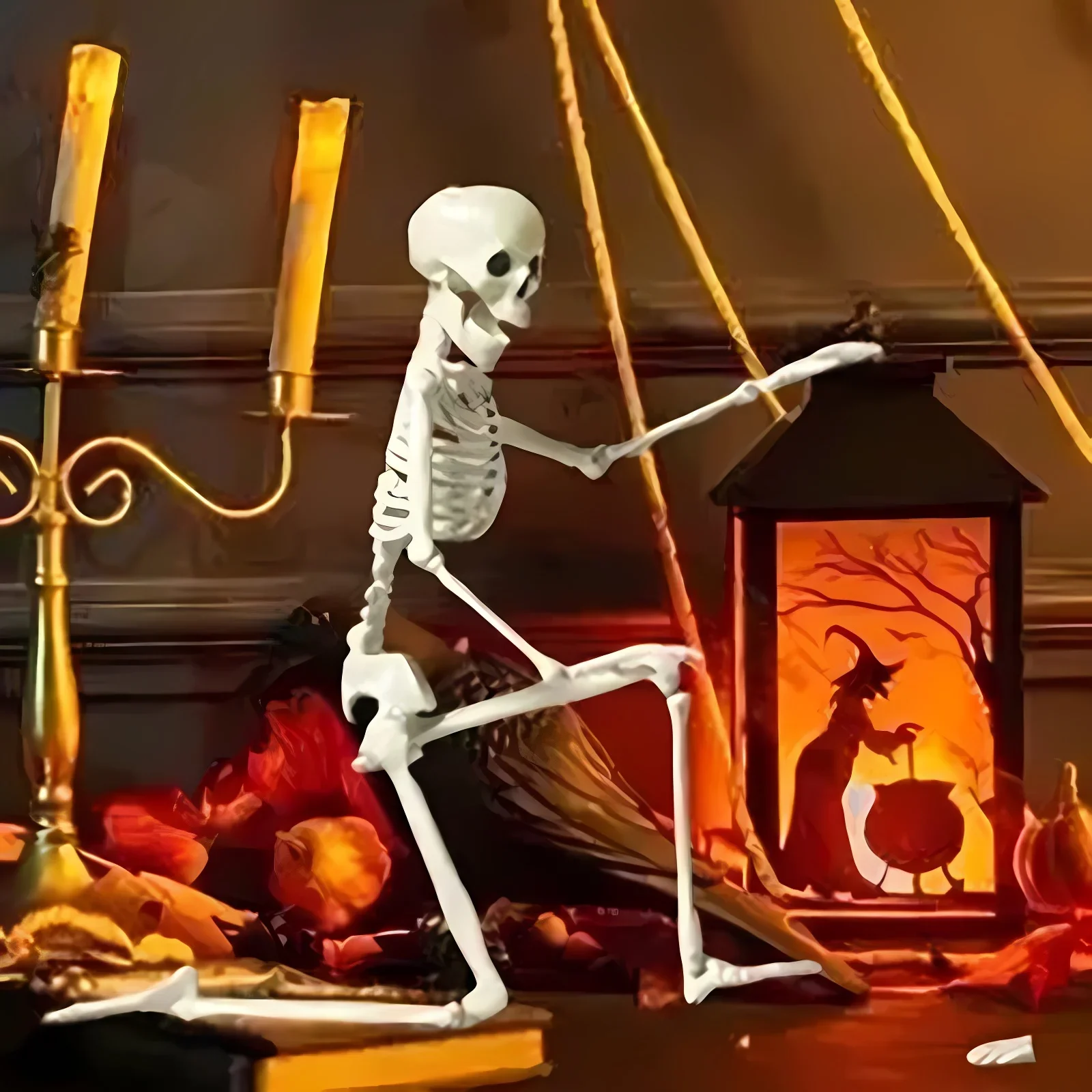 40CM Realistic Full Body Halloween Skeleton with Posable Joints Movable Arms Legs for Indoor Outdoor Spooky Party Decorations