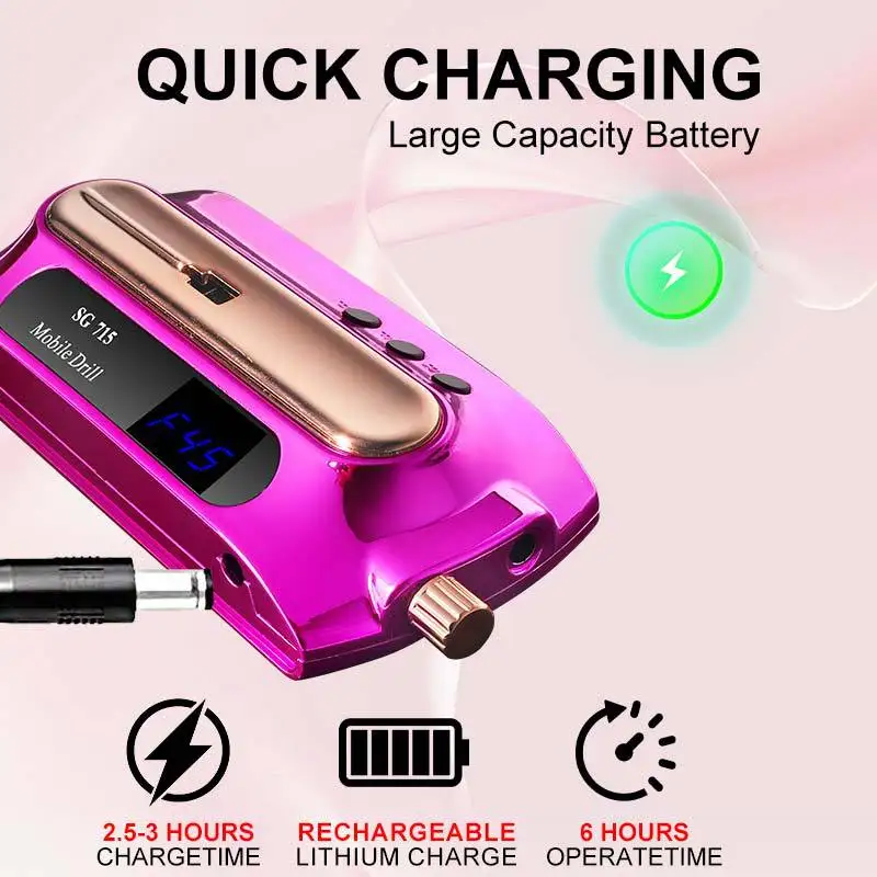 プロ用ネイルドリル 45000 RPM、充電式電動ネイルファイル、アクリルネイルジェル研磨除去用コードレスネイルEファイル