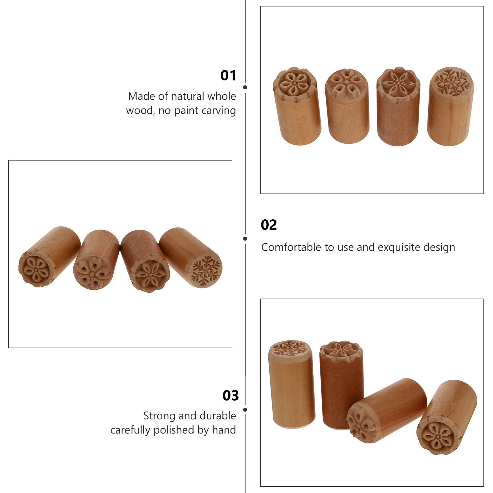

4pcs Wooden Moon Cake Baking Stampers Eco-Friendly Wood Stamper For Home Use Cake Decor Dessert Stamp Pastry Baking