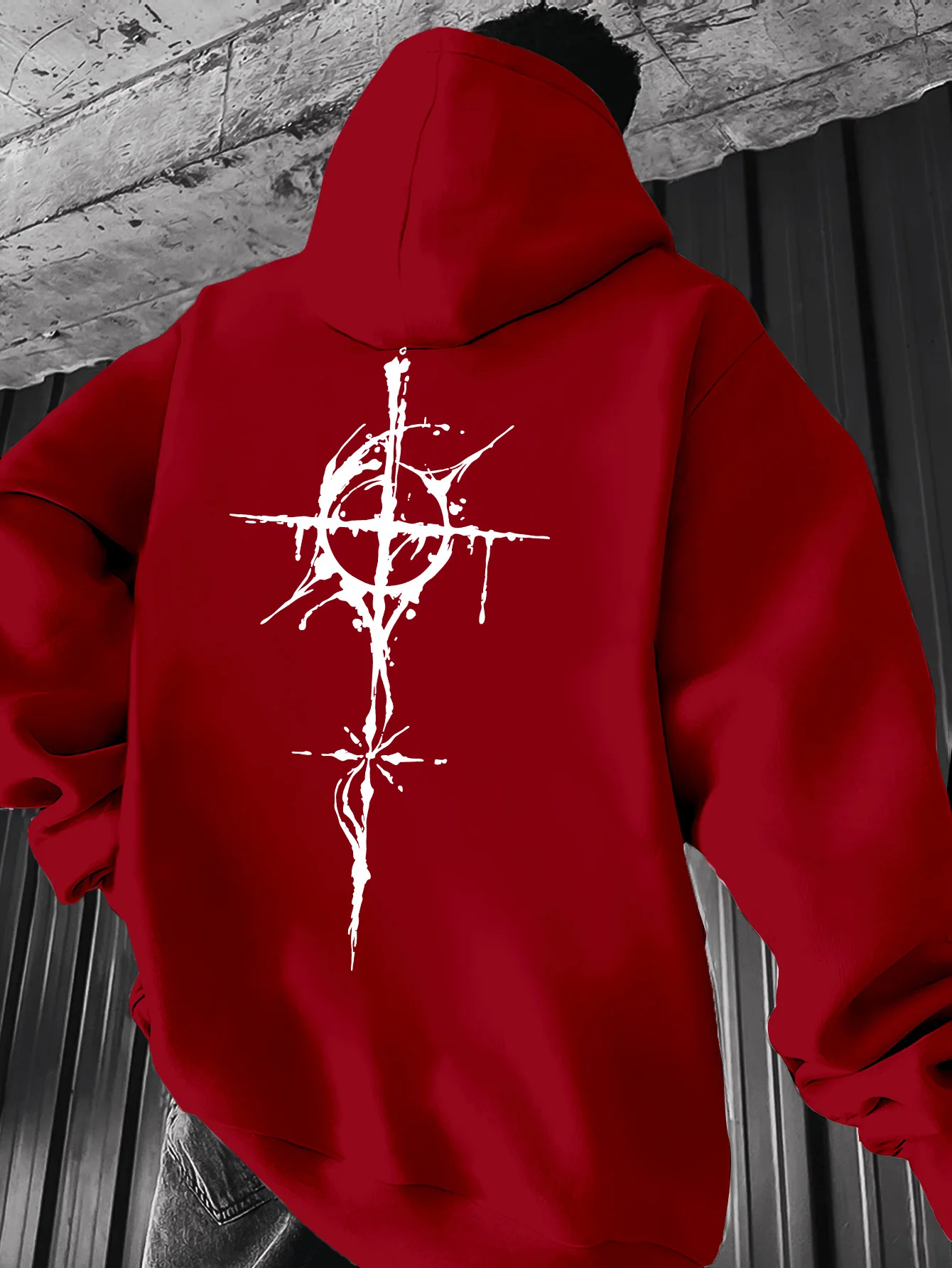 Punk Dark Streetwear Men Hoodie Splatter Texture Cross Compass Graphic Oversized Hip Hop Daily Sports Pullover Hooded Top