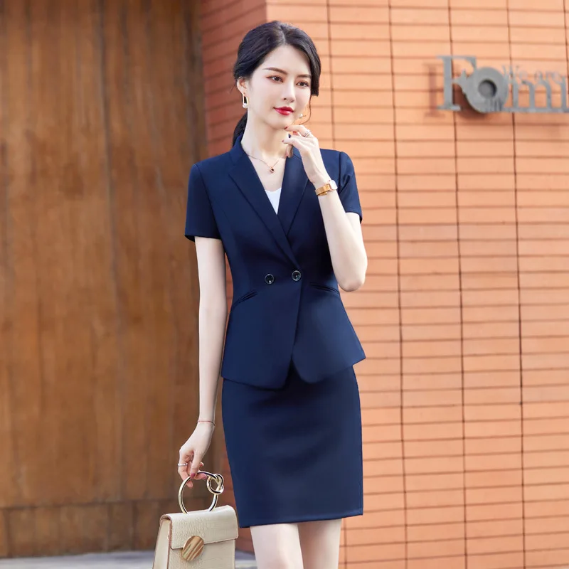 

High-End Business Wear Short Sleeve Suit Suit Women's Summer Temperament Overall Hotel Manager Summer Work Clothes Skirt Summer