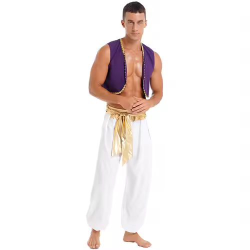Aladins Costume Men Arabian Prince Cosplay Dress Up Waistcoat Top Harem Pants Suit Halloween Theme Party Carnival Stage Dancewea - Image 4