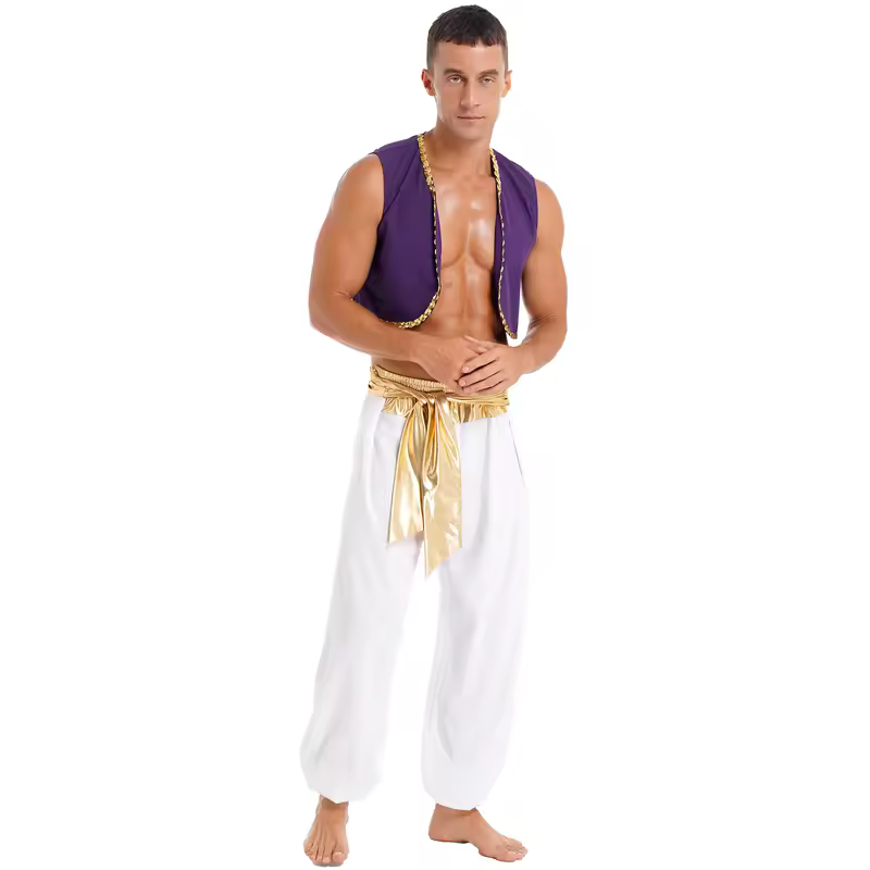Aladins Costume Men Arabian Prince Cosplay Dress Up Waistcoat Top Harem Pants Suit Halloween Theme Party Carnival Stage Dancewea - Image 4