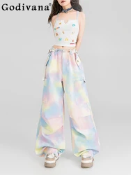 Pantalones vaqueros Cargo de Color arcoíris para mujer, Vaqueros finos, sueltos, rectos, de pierna ancha, mopa, estilo femenino, moda urbana, novedad de verano 2024