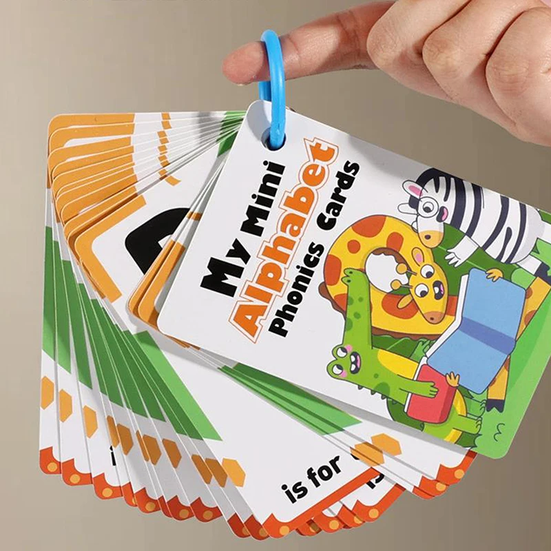 27 English Alphabet Flash Cards, 156 A-Z English Words, Alphabet Phonics English Learning Spelling Cards, Letter Pronunciation