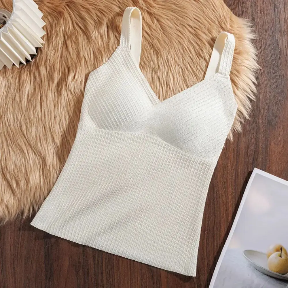 

Soft V-neck Sleeveless Warm Underwear Stripe Seamless Warm Slimming Vest Top Bottoming Shirt Autumn Clothes Women Autumn Winter