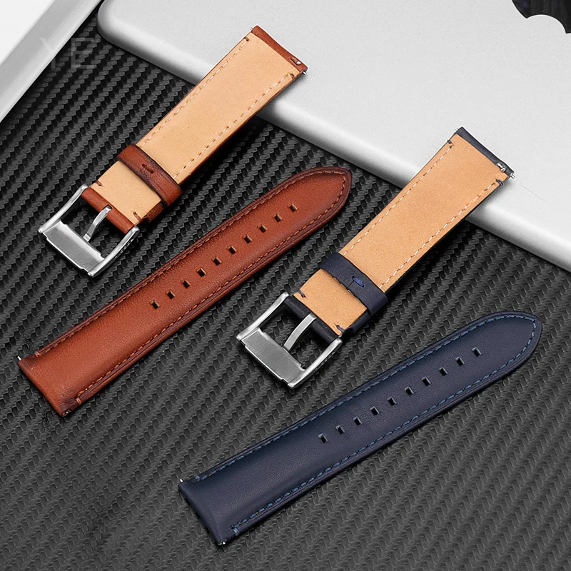 أربطة ساعة من جلد البقر الأصلي مع إبزيم إبرة للرجال ، أربطة ساعة قابلة للتنفس مقاومة للعرق ، أحفور Fs4813 ، Fs4735 ، سلسلة ذكية Q ، 22 ، 24 وقي
