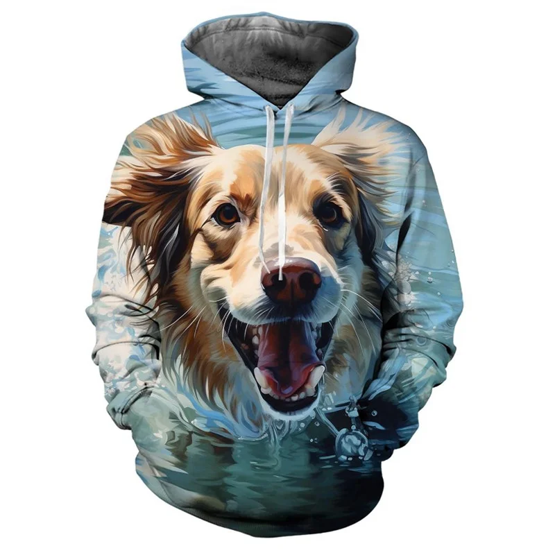 Funny Swimming Dog 3D Print Hoodies Men Women Fashion Oversized Hoodie Pullovers Hooded Sweatshirts Male Tracksuits Man Clothing