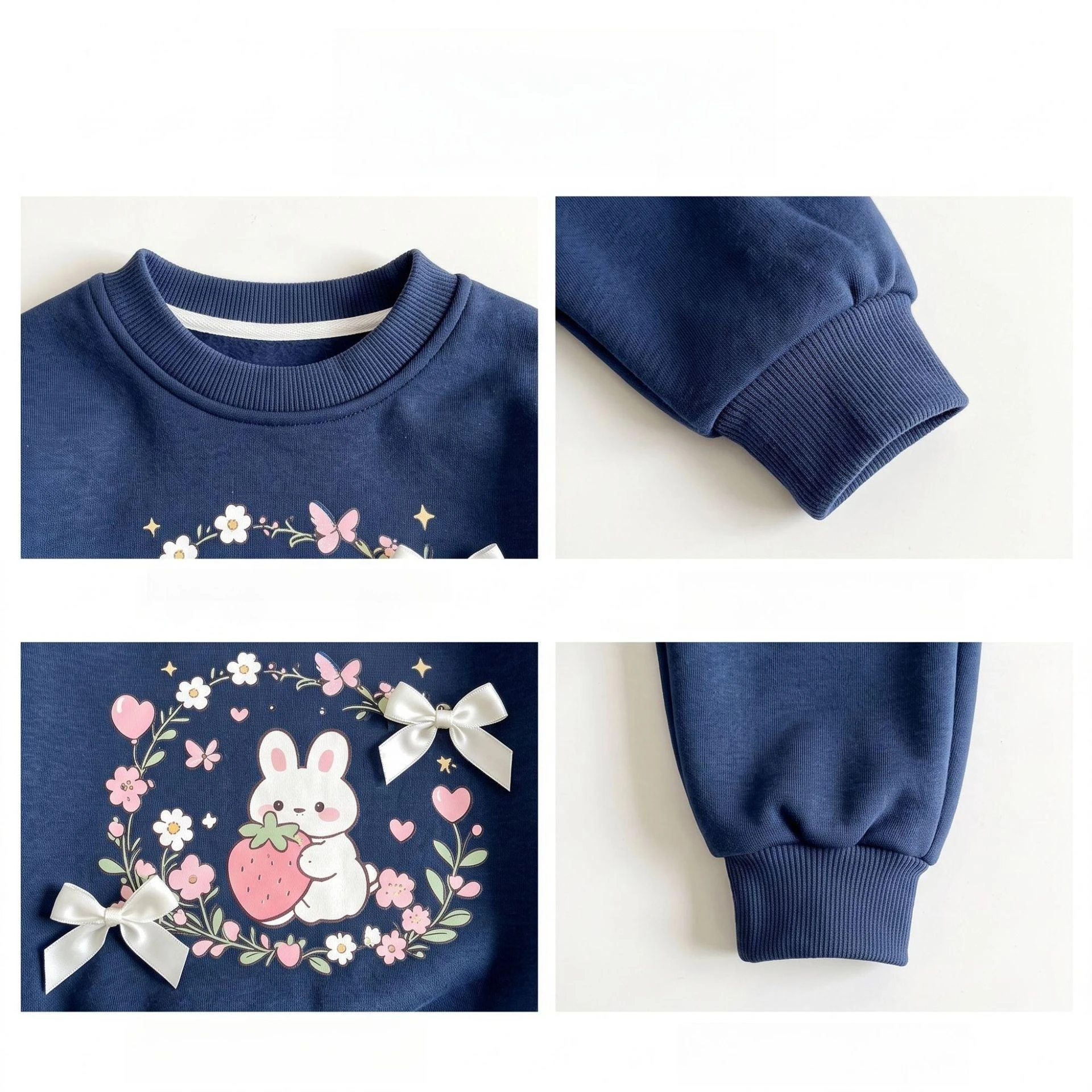 Mädchen-Sweatshirt & Jogginghosen-Set mit Cartoon-Häschen-Print – Frühlings-Freizeitoutfit für Kleinkinder, Niedliche Sportbekleidung – Detail 3