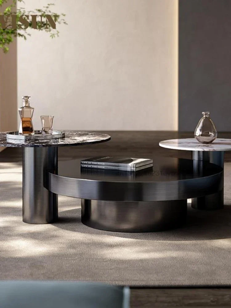 

Роскошная мебель для гостиной, стабильная рама из нержавеющей стали, комбинация столов, черный или золотой журнальный столик с двумя боковыми столиками