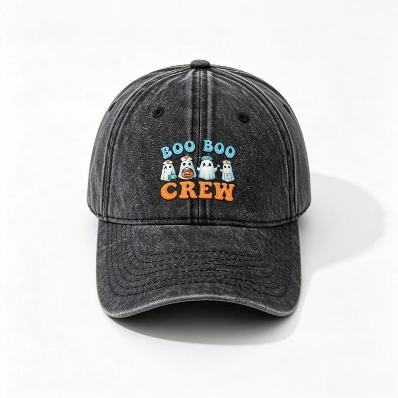 Distressed Washed Baseball Cap Boo Boo Crew Cute Ghost Print Adjustable Unisex Dad Hat Vintage Fall Halloween Casual Outdoor Hat