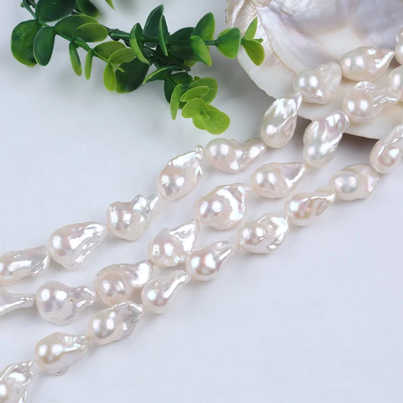 

14-20mm top quality natural white color freshwater loose baroque shape pearl beads in strand jewelry