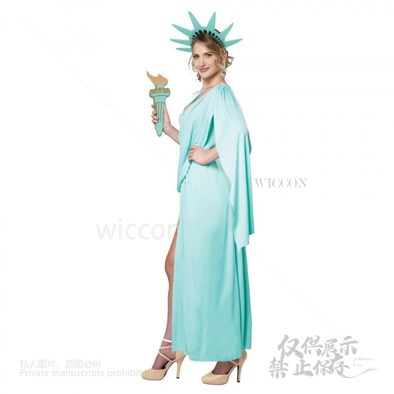코스프레 할로윈 동상 그리스 자유 가운 코스프레 성장 토치 카니발 파티 멋진 드레스 의상 성인 레이디 걸스 키즈
