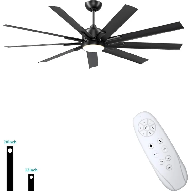 CJOY 72 inch Ceiling Fan with Light, Modern Black Ceiling Fans Remote Control, 9 Aluminium Blade, 6-Speed, Reversible DC Motor