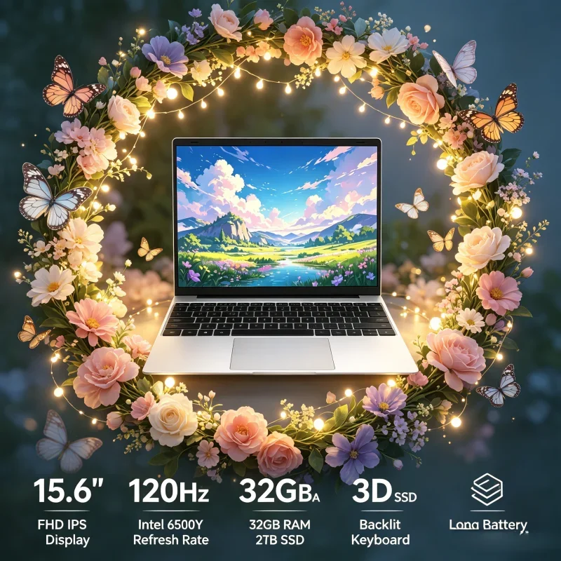 

15.6" 120Hz FHD IPS Laptop Intel 6500Y 32GB Large RAM 2TB High Speed SSD Backlit Keyboard Long Lasting Battery Notebook