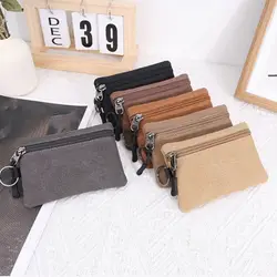 Canvas Mini Coin Wallet Bag Solid Color Zipper Key Bag Money Pocket Purse Women Men Small Card Holder Change Coin Purses