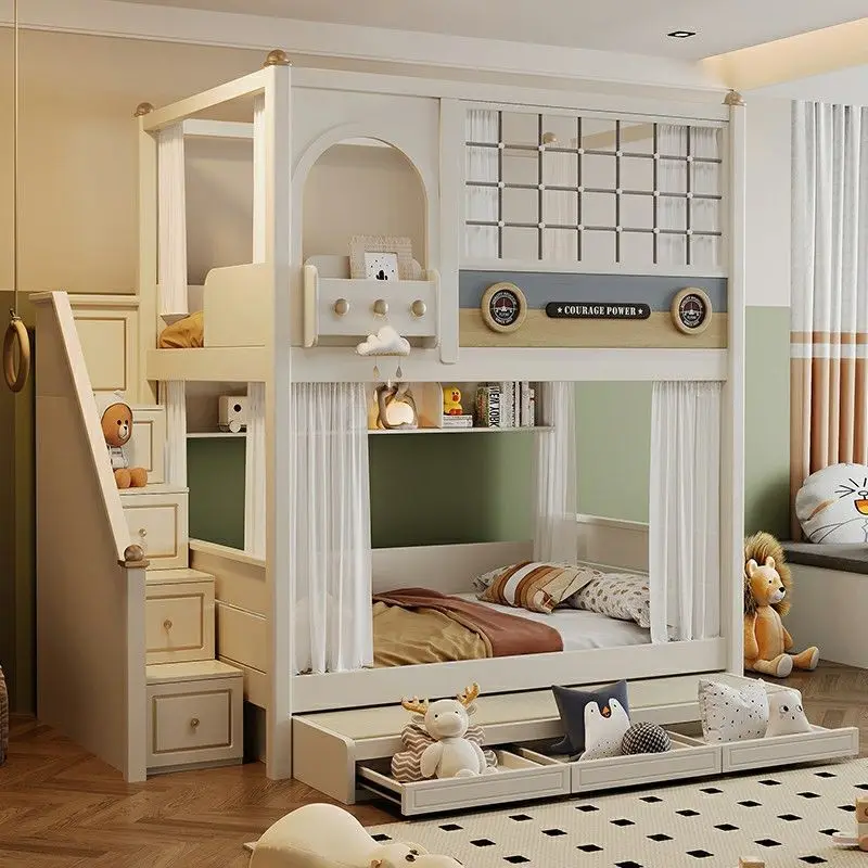 Full height guardrail children's bed boys up and down bunk two bunk princess castle two bunk high and low