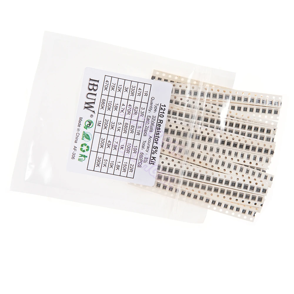 1210 SMD Resistor Kit Assorted Kit 1ohm-1M ohm hjxrhgal 5% 33values x  20PCS=660PCS DIY Kit