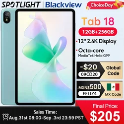 【Estreia mundial】 Blackview Tab 18 Tablet de 12 polegadas 8GB 256GB 16MP 2.4K FHD + Display 8800mAh Bateria Widevine L1 MTK Helio G99 33W