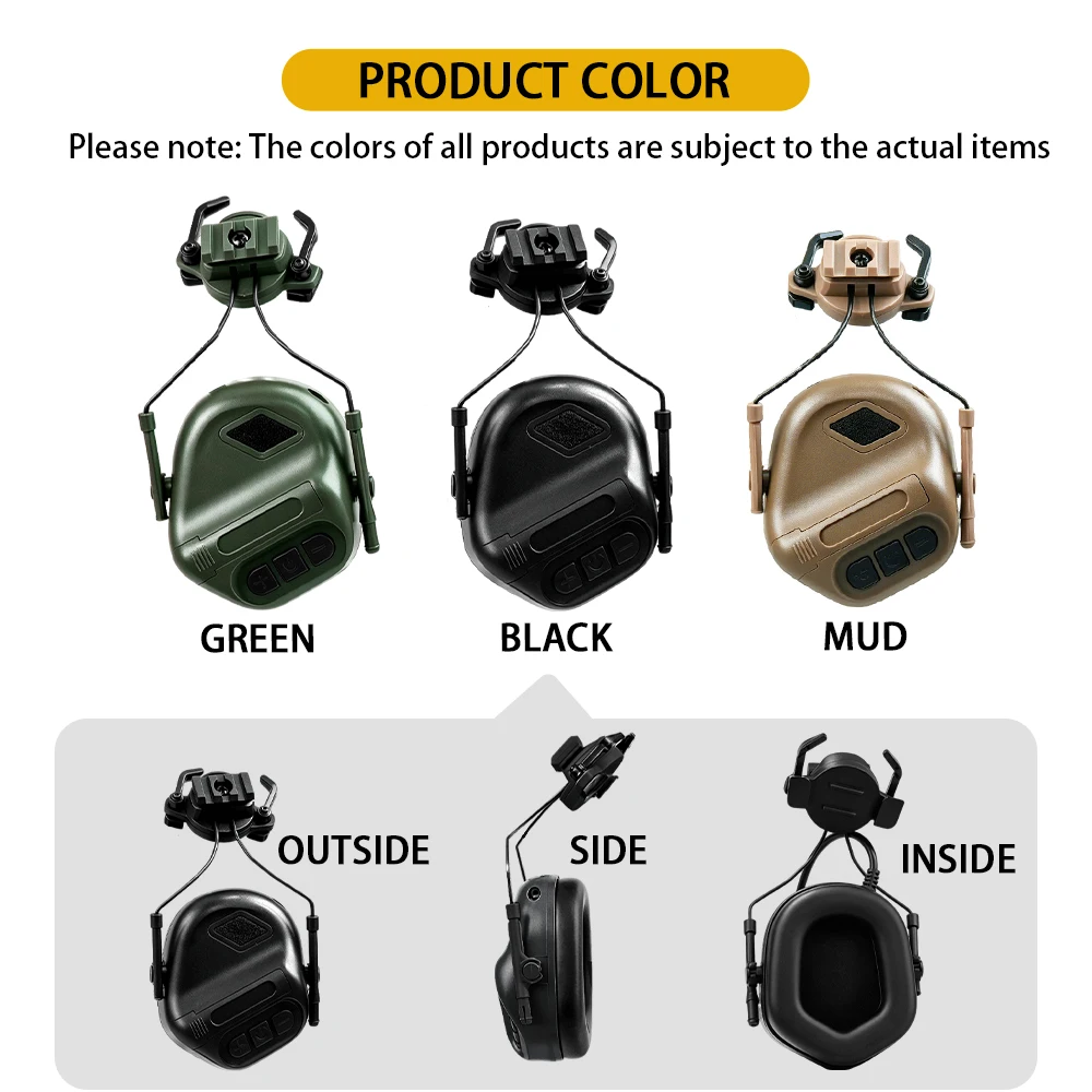 BOOIU Tactical Bluetooth Headset Fast Helmet Headphones Electronic Outdoor Shooting Airsoft Earmuffs Headset with Bracket