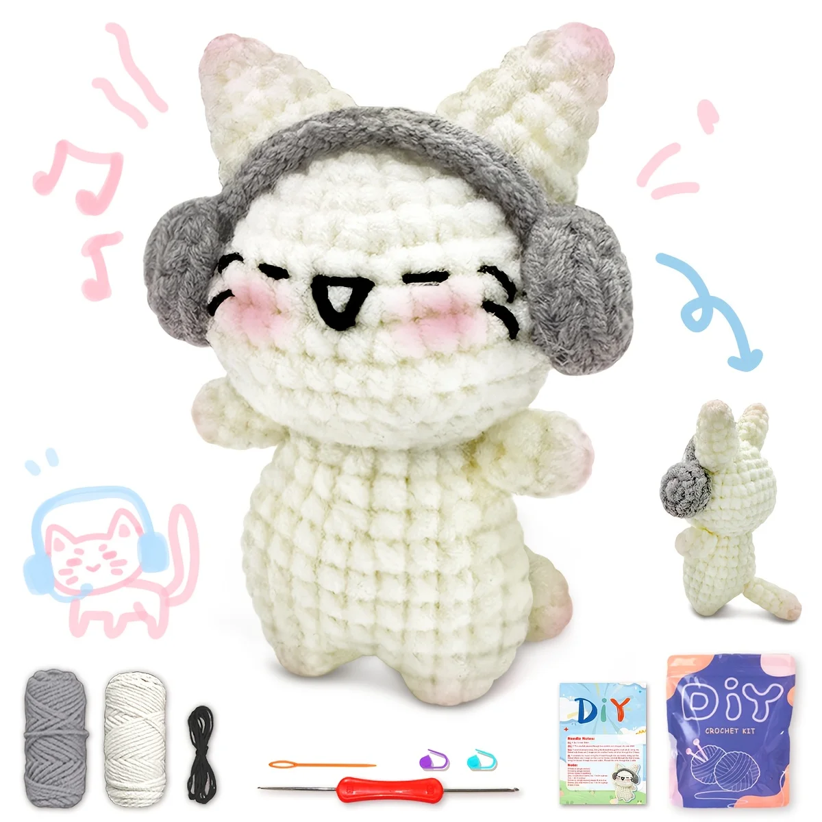 Kit de ganchillo para auriculares YAMAXIN, colores mezclados, tela, kit de ganchillo de animales con tutoriales de vídeo paso a paso, 1 ud.