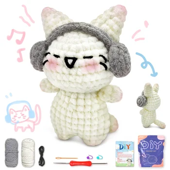 1pc YAMAXIN Headphone Kitten Crochet Kit, Mixed Color, Fabric, Animal Crochet Kitwith…