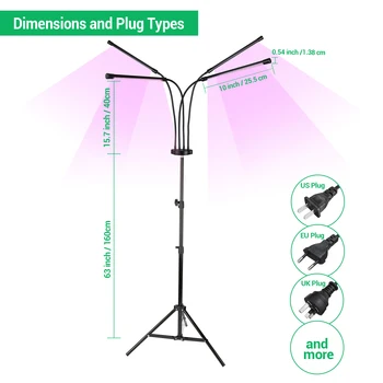 EU US stock no tax Dimmable 4  Head 36W LED Grow Lights with Red Blue Spectrum with Tripod Stand for Indoor Plants