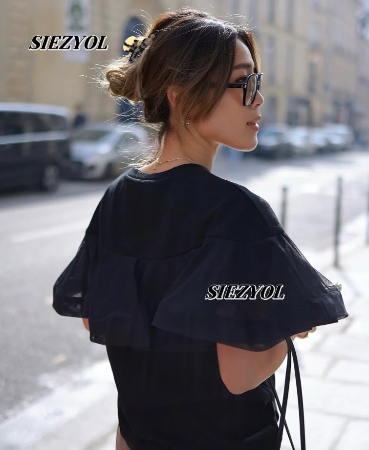 Japanese Style Tulle Splicing Round Neck Short Sleeve T-shirt Summer New Sweet Girls Casual Versatile Solid Color Tops