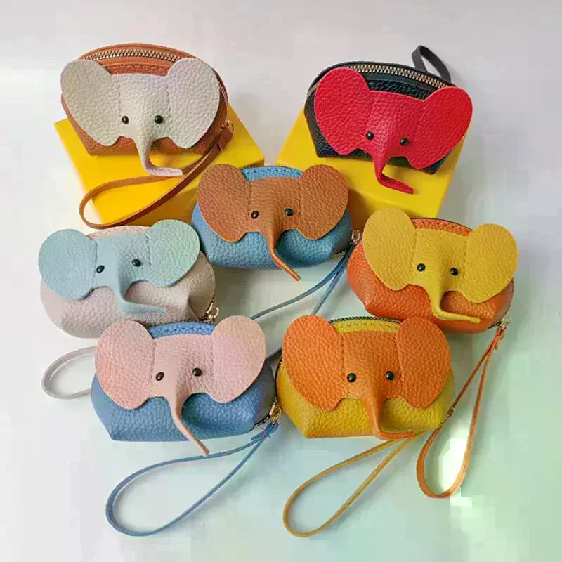 PU Leather Baby Elephant Coin Purse Women's Bag Pendant Creative Card Holder Storage Lipstick Envelope Zipper Money Bag