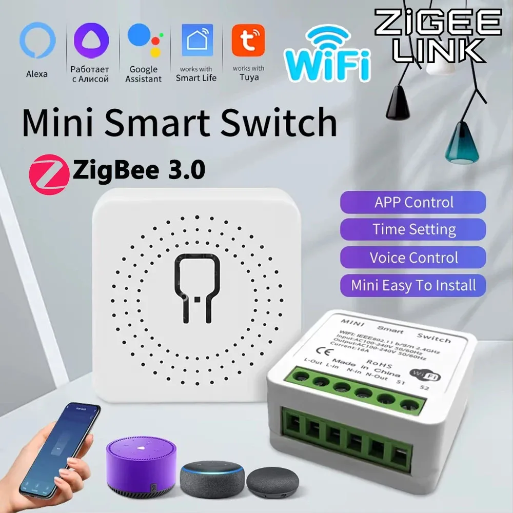 

Умный DIY 16A/20A Выключатель питания Модуль управления двусторонним управлением ZigBee 3.0 WiFi Tuya Приложение Smart Life Голосовое управление Alexa Google Home