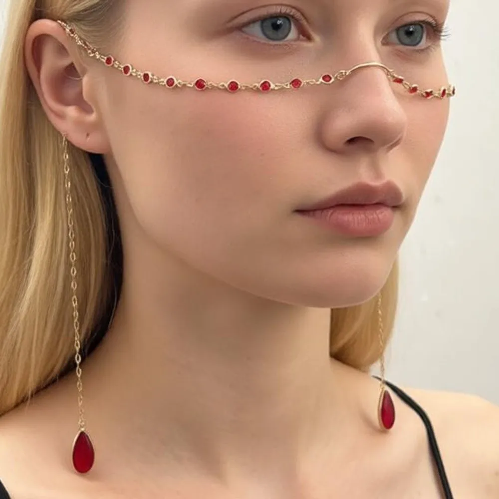 Nose Accessories Bohemian Sexy Face Chain Exquisite Water Drop Pendant Nose Bridge Face Chain INS Long Tassel Earhook Women