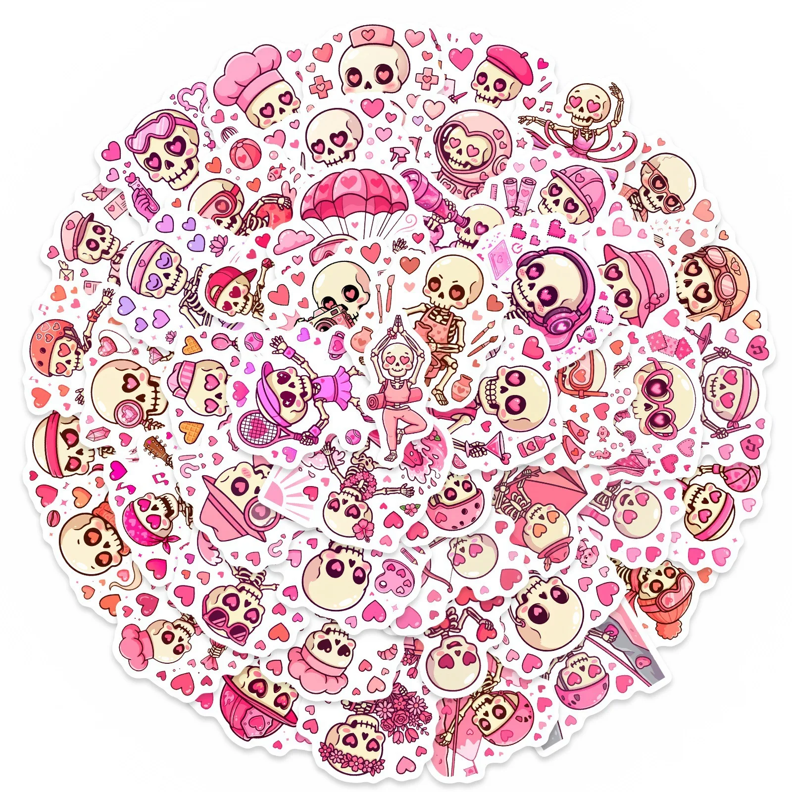 

10/50PCS Funny Valentine's Day Graffiti Stickers Pink Skeleton Cartoon Decoration DIY Toys Fridge Laptop Guitar Car Bike Decals