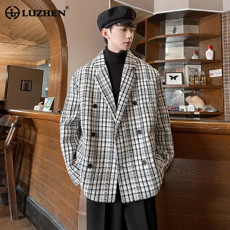 LUZHEN Light Luxury Suit Handsome High-end Double Breasted Temperament Elegant Social Blazer Original Korean Coats Male LZ8016