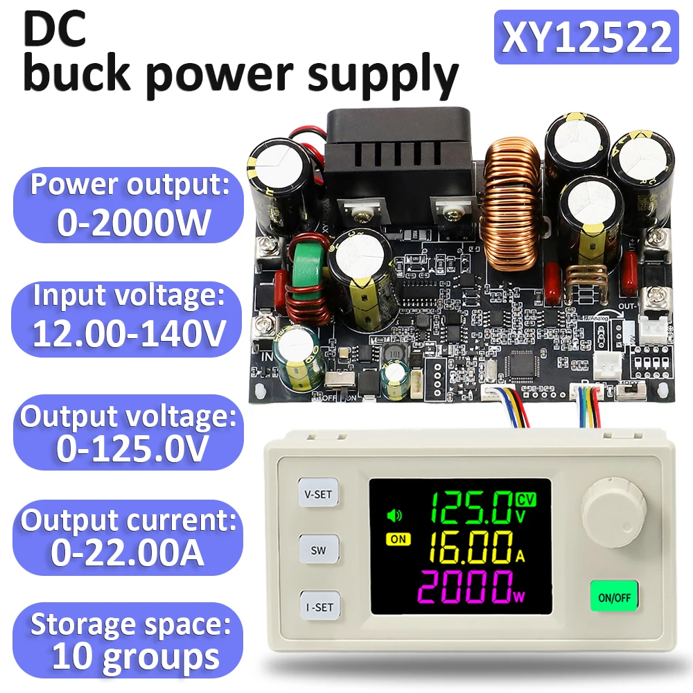 

XY12522 Регулируемый понижающий источник питания постоянного тока с ЧПУ 125 В/2000 Входное напряжение DC12-140 В Постоянное напряжение Постоянный ток Понижающий модуль