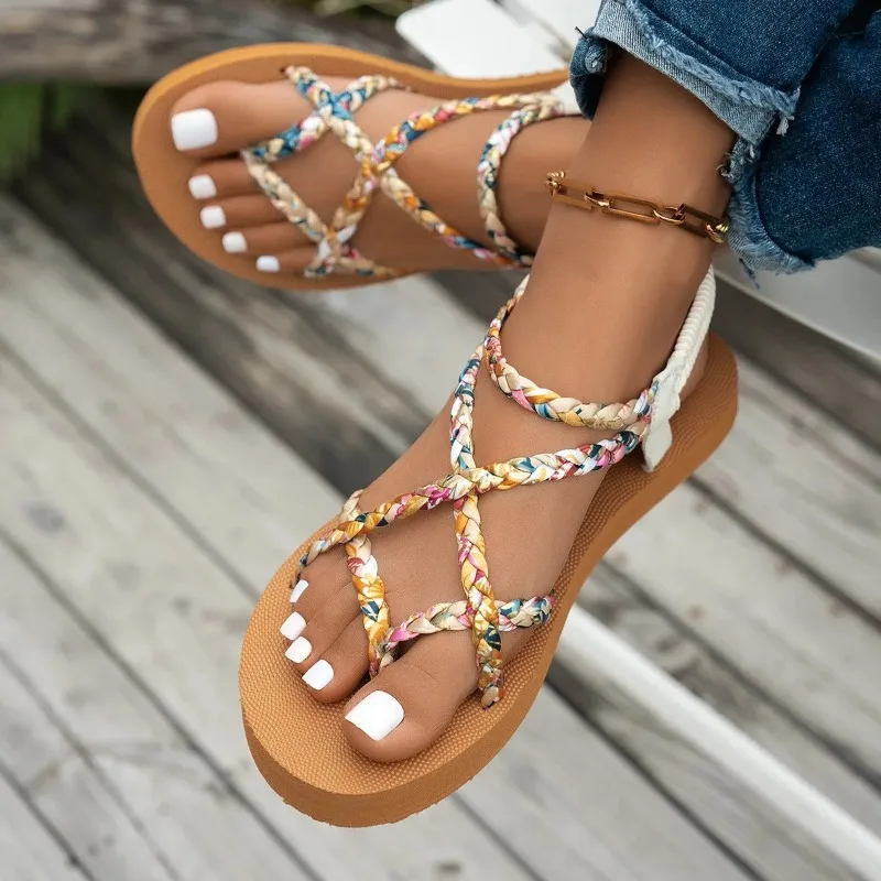 Modische Leichtgewichtige Große Größen Strandsandalen für Damen Sommer Neue Runde Spitze Bequeme Fischmaul-Freizeitsandalen