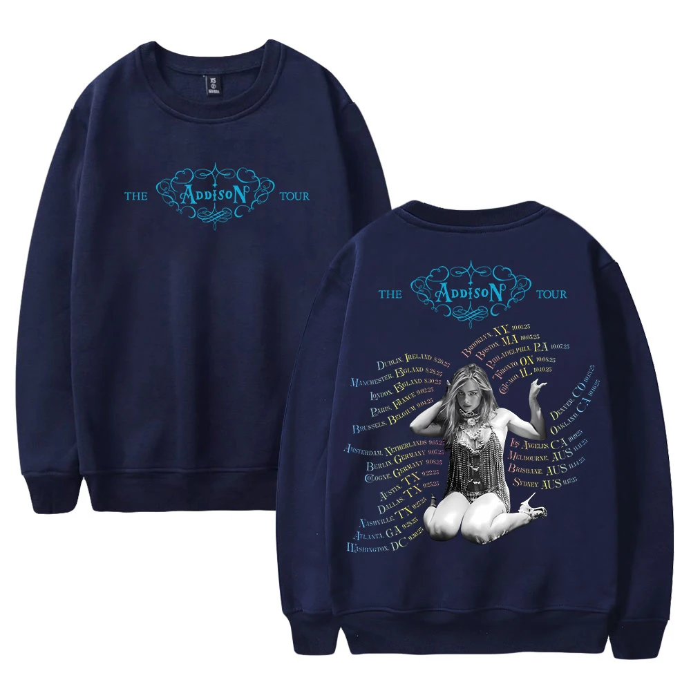 GF Addison Rae 2025 The Addison Tour Merch Crewneck كم طويل ملابس الشارع الشهير الرجال النساء البلوز البلوز موضة الملابس #4