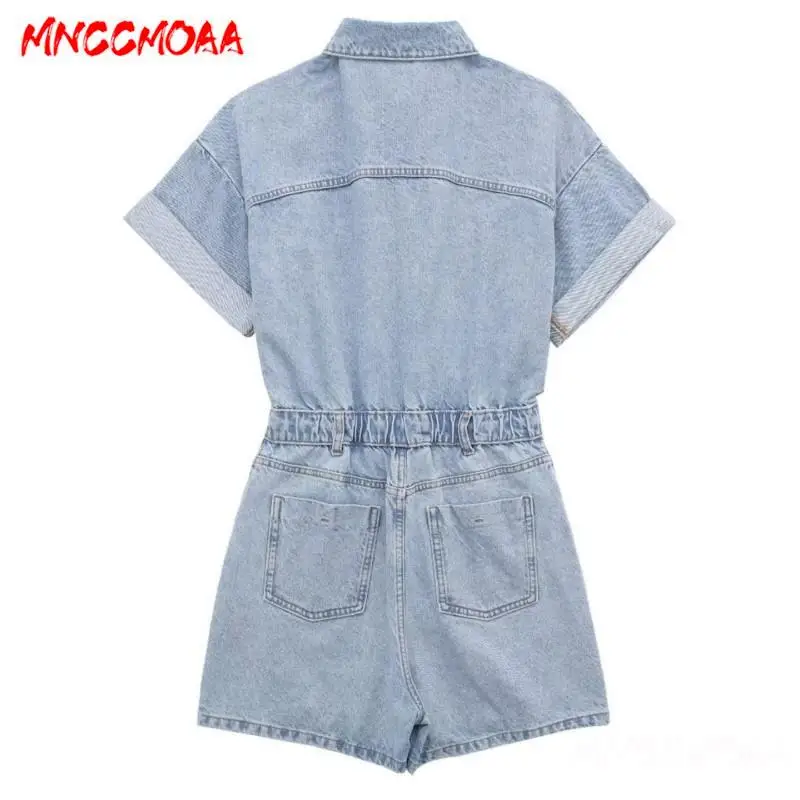 MNCCMOAA-Mono vaquero de manga corta para mujer, mono informal, verano, nuevo, 2024