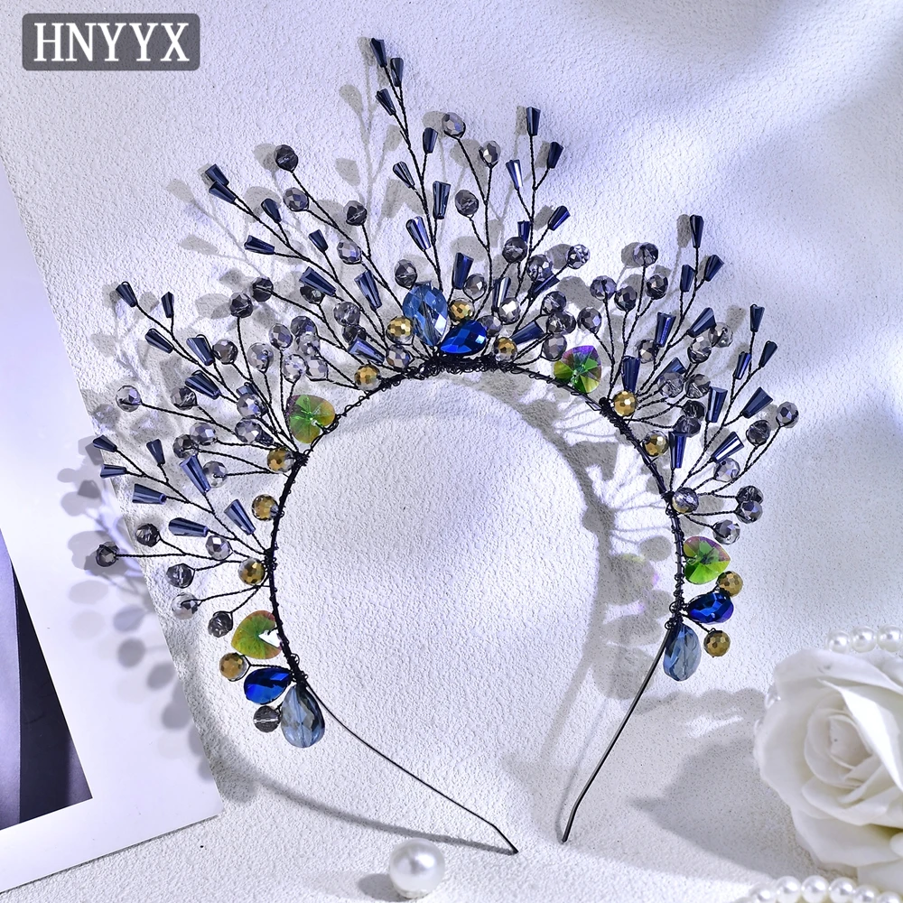 HNYYX Handmade Crystal Crown Bridal Luxury Hairband Rhinestone Tiara Birthday Hair Accessories Bridal Wedding Headdress A285