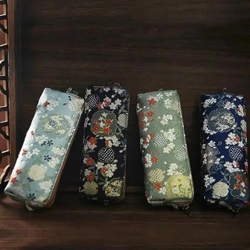 مقلمة فنية مطرزة بالزهور من القماش لحقائب القلم للفنانين الطلاب F19E #4