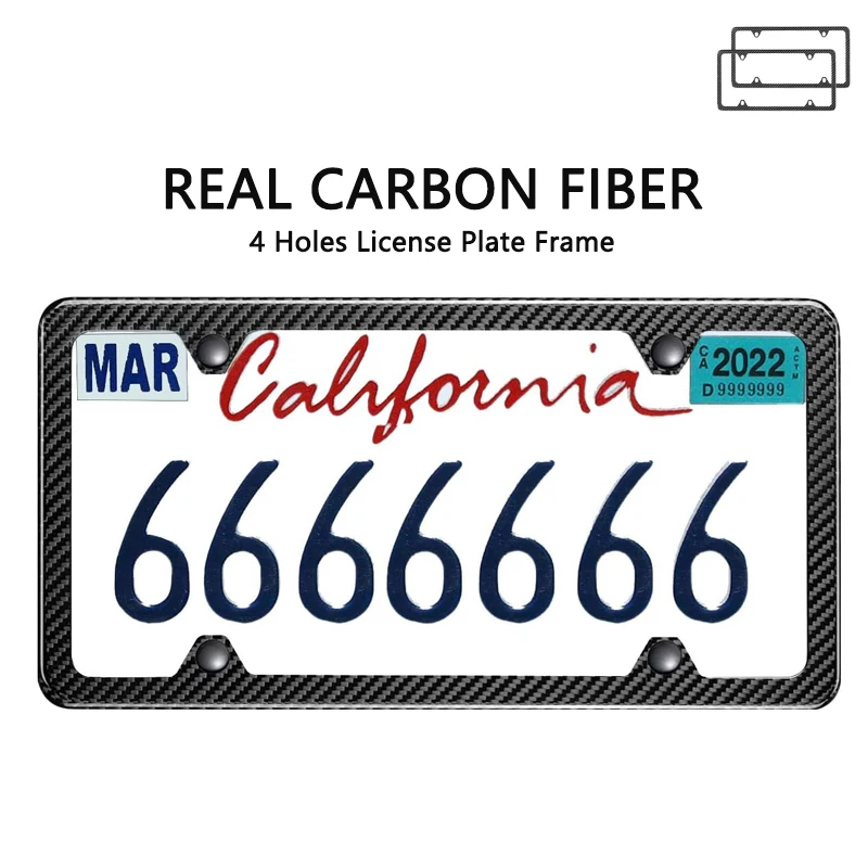 

Carbon Fiber 4Holes License Plate Frame,High Gloss Finish Car License Plate Cover for US Canada Vehicles 2ps Mounting Tools