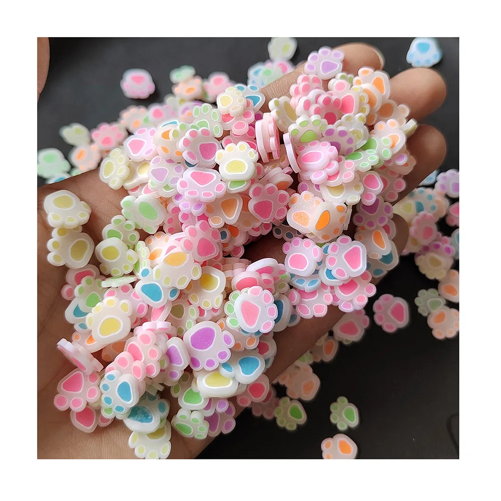 Mixed Rainbow Color Polymer Clay Animal Paw Print Cat Paw Artificial Confetti Sprinkles Hot Clay Slices