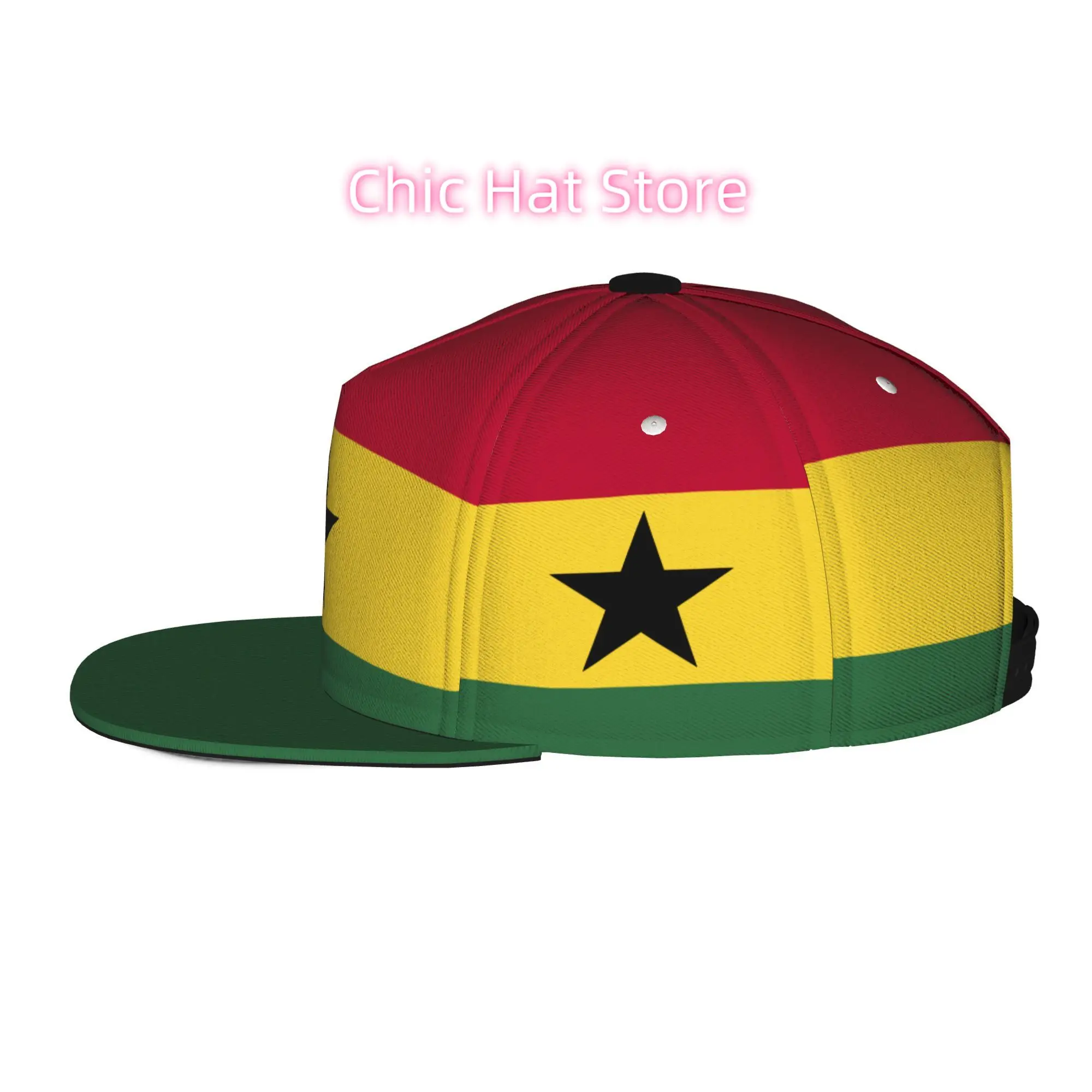 Men'S And Women'S Baseball Cap, Ghana Ghanaian Flag Design Adjustable Snap-On Brim, Flat-Top Design - Suitable for Casual Outdoo