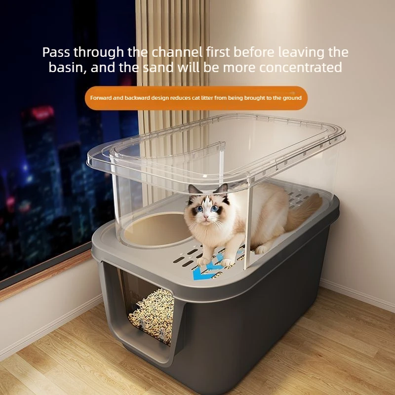 Double Layer Enclosed Cat Litter Box, Anti-Splash Odor-Proof Toilet for Indoor Cats, Large Space Kitty Tray with Corridor Design