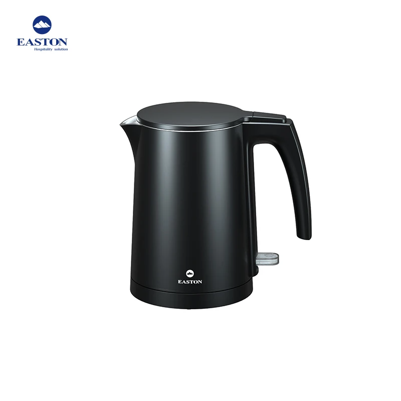 Hotel Bedroom Service Stainless Steel Matt Black Electric Kettle With Double Wall Design