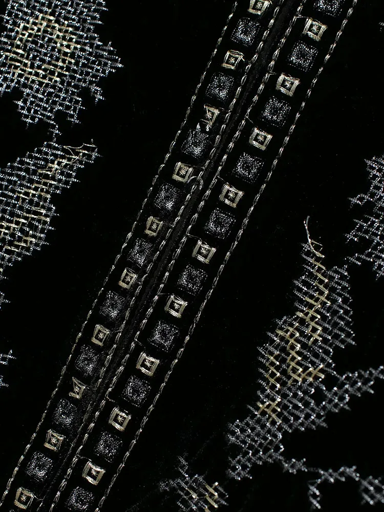 Wanita 2025 Musim Gugur Vintage Kerah O Bordir Geometris Floral Mantel Beludru Pendek Wanita Karir Lengan Panjang Jaket Luaran Atasan