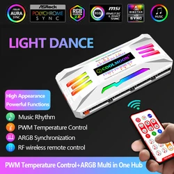 COOLMOON 5V 3Pin 4Pin ARGB Ventola PWM HUB Ritmo musicale Regolatore di temperatura 60W 1To8 Aura Sync Raffreddamento Telecomando Telaio Hub