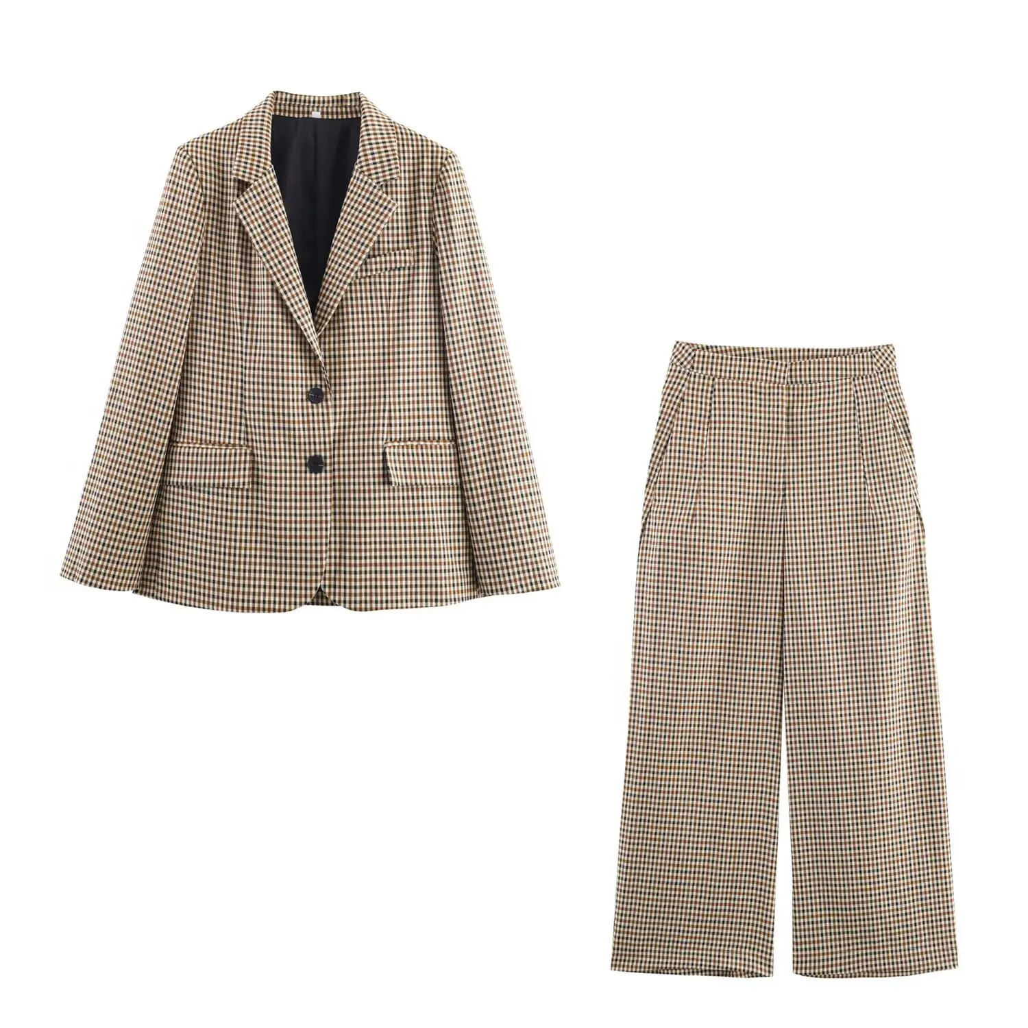 Ensemble de costume professionnel pour femmes, ensemble deux pièces: Blazer à carreaux + pantalon, ensemble 2 pièces, nouvelle collection 2025