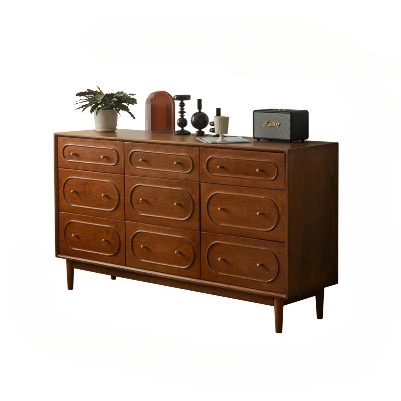 

American-Style Retro Cherry Wood Solid Wood Nine-Drawer Cabinet Bedroom Living Room Entrance Storage Drawer Cabinet